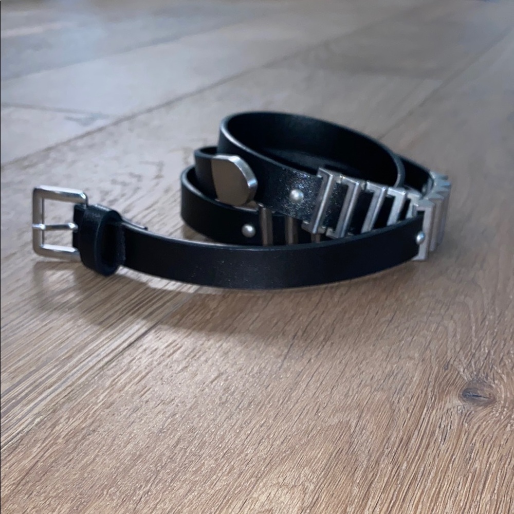 Black Faux Leather Belt with Geometric Studs